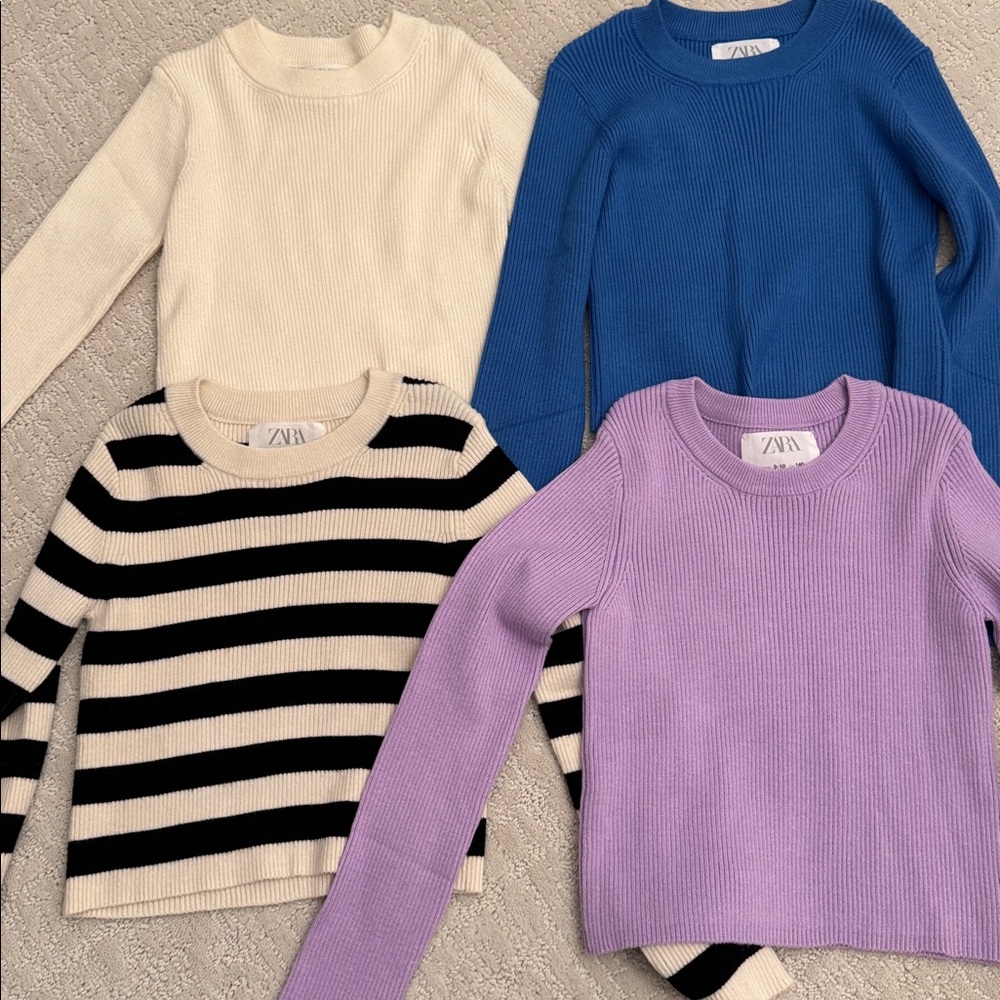 Zara Knit Sweater Set - Cream, Blue, Purple, Black Stripes- size 9-10